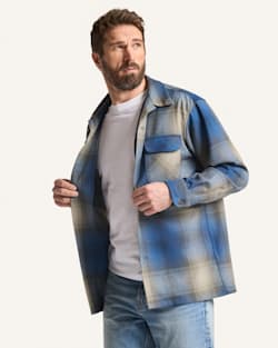 MEN'S PLAID BOARD SHIRT IN BLUE/TAN OMBRE image number 1