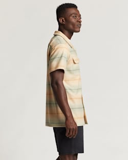 ALTERNATE VIEW OF MEN'S STRIPED SHORT-SLEEVE BOARD SHIRT IN TAN/GREEN OMBRE STRIPE image number 2