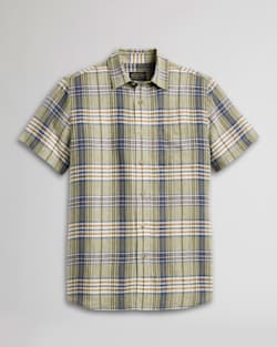 MEN'S SHORT-SLEEVE LINEN SHIRT IN DUSKY GREEN/DARK DENIM PLAID image number 1