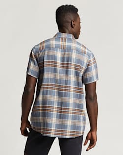 MEN'S SHORT-SLEEVE LINEN SHIRT IN BLUE MIRAGE/ANGORA PLAID image number 3