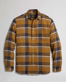MEN'S LONG-SLEEVE LINEN SHIRT IN BROWN/NAVY PLAID image number 1