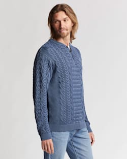 ALTERNATE VIEW OF MEN'S COTTON CABLE HENLEY SWEATER IN DARK DENIM image number 2