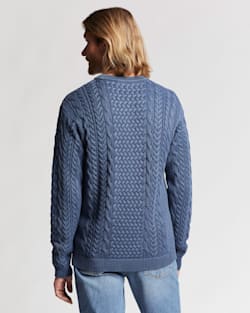 ALTERNATE VIEW OF MEN'S COTTON CABLE HENLEY SWEATER IN DARK DENIM image number 3