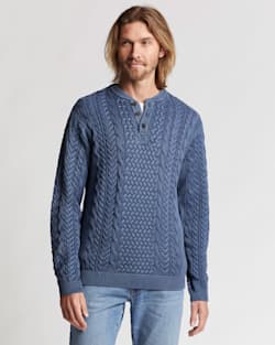 ALTERNATE VIEW OF MEN'S COTTON CABLE HENLEY SWEATER IN DARK DENIM image number 5