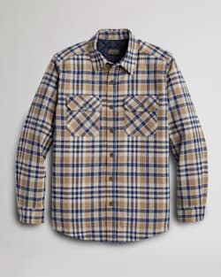 MEN'S PLAID QUILTED SHIRT JACKET IN NAVY/TAN MIX image number 1