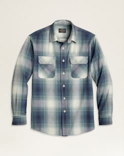 MEN'S PLAID BEACH SHACK COTTON SHIRT IN GREEN/DENIM/IVORY OMBRE image number 1