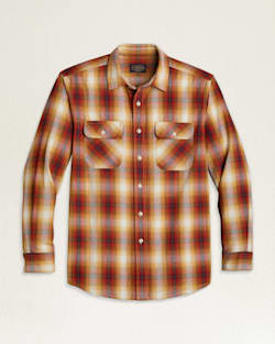 MEN'S PLAID BEACH SHACK COTTON SHIRT IN RED/GOLD/CHARCOAL PLAID image number 1