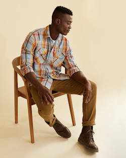 ALTERNATE VIEW OF MEN'S PLAID BEACH SHACK COTTON SHIRT IN LIGHT BLUE/RUST/GOLD PLAID image number 3