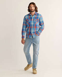 ALTERNATE VIEW OF MEN'S PLAID BEACH SHACK COTTON SHIRT IN FADED INDIGO/FIRE RED PLAID image number 4
