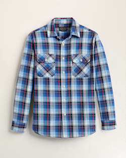 MEN'S PLAID BEACH SHACK COTTON SHIRT IN BLUE/WHITE/RED PLAID image number 1