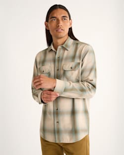 MEN'S PLAID BEACH SHACK COTTON SHIRT IN TAN/SAGE OMBRE image number 1