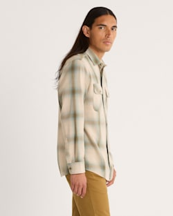 ALTERNATE VIEW OF MEN'S PLAID BEACH SHACK COTTON SHIRT IN TAN/SAGE OMBRE image number 3