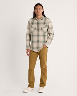 ALTERNATE VIEW OF MEN'S PLAID BEACH SHACK COTTON SHIRT IN TAN/SAGE OMBRE image number 4