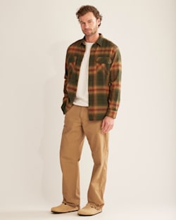 MEN'S PLAID BURNSIDE DOUBLE-BRUSHED FLANNEL SHIRT IN DARK OLIVE/GOLD/RED PLAID image number 1