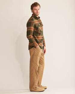 ALTERNATE VIEW OF MEN'S PLAID BURNSIDE DOUBLE-BRUSHED FLANNEL SHIRT IN DARK OLIVE/GOLD/RED PLAID image number 2
