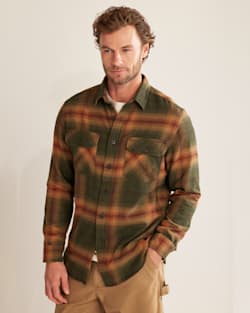 ALTERNATE VIEW OF MEN'S PLAID BURNSIDE DOUBLE-BRUSHED FLANNEL SHIRT IN DARK OLIVE/GOLD/RED PLAID image number 4