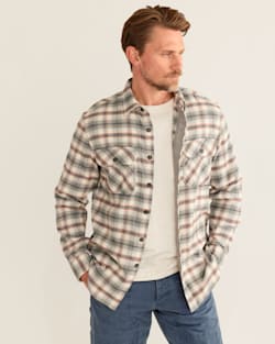 ALTERNATE VIEW OF MEN'S PLAID BURNSIDE DOUBLE-BRUSHED FLANNEL SHIRT IN BIRCH/GREY/RED PLAID image number 5