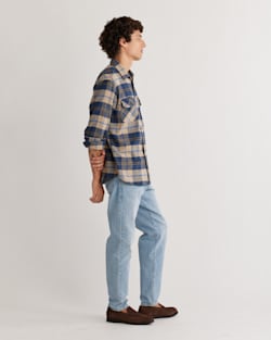 ALTERNATE VIEW OF MEN'S PLAID BURNSIDE DOUBLE-BRUSHED FLANNEL SHIRT IN TAN/NAVY/BRONZE image number 2