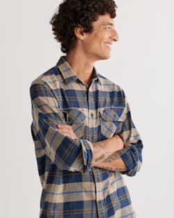 ALTERNATE VIEW OF MEN'S PLAID BURNSIDE DOUBLE-BRUSHED FLANNEL SHIRT IN TAN/NAVY/BRONZE image number 4