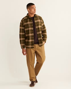 MEN'S FREMONT DOUBLE-BRUSHED FLANNEL SHIRT IN DARK OLIVE/TAN/RED PLAID image number 1