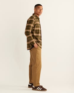 ALTERNATE VIEW OF MEN'S FREMONT DOUBLE-BRUSHED FLANNEL SHIRT IN DARK OLIVE/TAN/RED PLAID image number 2