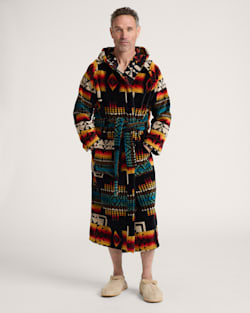 UNISEX COTTON TERRY VELOUR BATHROBE IN BLACK CHIEF JOSEPH image number 1