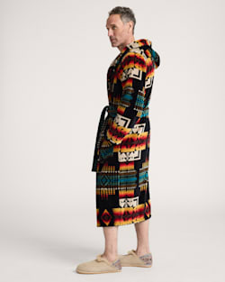 ALTERNATE VIEW OF UNISEX COTTON TERRY VELOUR BATHROBE IN BLACK CHIEF JOSEPH image number 3
