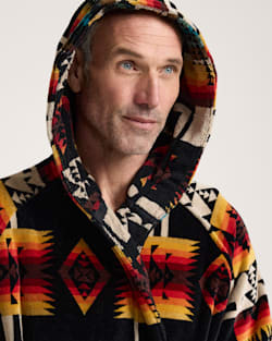 ALTERNATE VIEW OF UNISEX COTTON TERRY VELOUR BATHROBE IN BLACK CHIEF JOSEPH image number 4