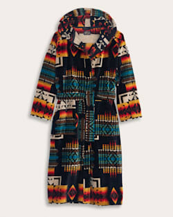 ALTERNATE VIEW OF UNISEX COTTON TERRY VELOUR BATHROBE IN BLACK CHIEF JOSEPH image number 6