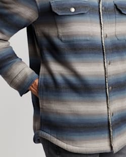 ALTERNATE VIEW OF MEN'S STRIPED SHERPA-LINED SHIRT JACKET IN BLACK/BLUE/GREY image number 5