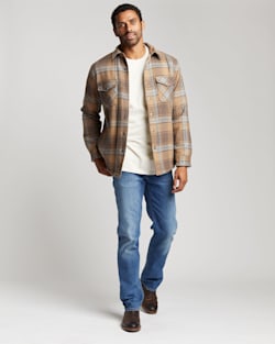 MEN'S SHERPA-LINED WOOL SHIRT JACKET IN TAN/GREY PLAID image number 1