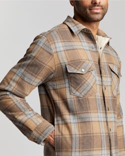 ALTERNATE VIEW OF MEN'S SHERPA-LINED WOOL SHIRT JACKET IN TAN/GREY PLAID image number 4