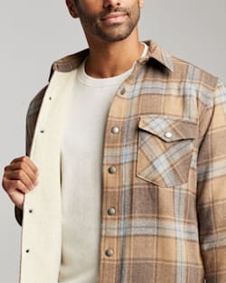 ALTERNATE VIEW OF MEN'S SHERPA-LINED WOOL SHIRT JACKET IN TAN/GREY PLAID image number 5