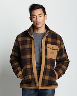 ALTERNATE VIEW OF MEN'S LONE FIR STAND-COLLAR FLEECE JACKET IN SADDLE PLAID image number 2