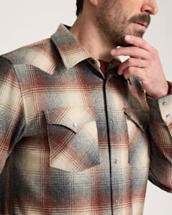 ALTERNATE VIEW OF MEN'S PLAID SNAP-FRONT WESTERN CANYON SHIRT IN RED/GREY MIX OMBRE image number 4