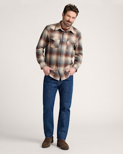 ALTERNATE VIEW OF MEN'S PLAID SNAP-FRONT WESTERN CANYON SHIRT IN RED/GREY MIX OMBRE image number 5