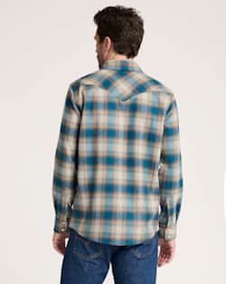 ALTERNATE VIEW OF MEN'S PLAID SNAP-FRONT WESTERN CANYON SHIRT IN TAN/GREY/TURQUOISE OMBRE image number 2