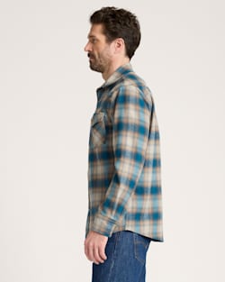 ALTERNATE VIEW OF MEN'S PLAID SNAP-FRONT WESTERN CANYON SHIRT IN TAN/GREY/TURQUOISE OMBRE image number 3