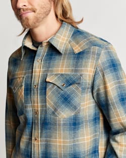 ALTERNATE VIEW OF MEN'S PLAID SNAP-FRONT WESTERN CANYON SHIRT IN TAN/BLUE MIX PLAID image number 5