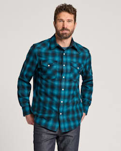 ALTERNATE VIEW OF MEN'S PLAID SNAP-FRONT WESTERN CANYON SHIRT IN BLUE OMBRE image number 6