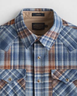 ALTERNATE VIEW OF MEN'S PLAID SNAP-FRONT WESTERN CANYON SHIRT IN BLUE/TAN OMBRE image number 2