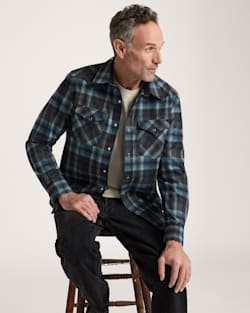 MEN'S PLAID SNAP-FRONT WESTERN CANYON SHIRT IN GREY MIX/AQUA PLAID image number 1