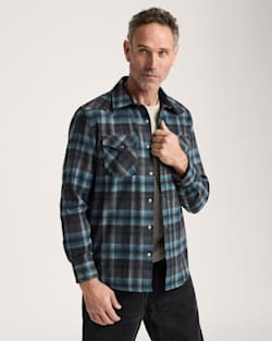 ALTERNATE VIEW OF MEN'S PLAID SNAP-FRONT WESTERN CANYON SHIRT IN GREY MIX/AQUA PLAID image number 3