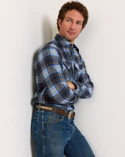 ALTERNATE VIEW OF MEN'S PLAID SNAP-FRONT WESTERN CANYON SHIRT IN BLUE/TAN PLAID image number 2