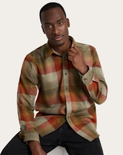MEN'S PLAID LODGE SHIRT IN TAN/RED PLAID image number 1