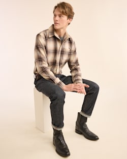 ALTERNATE VIEW OF MEN'S PLAID LODGE SHIRT IN TAN/IVORY OMBRE image number 4