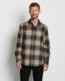 ALTERNATE VIEW OF MEN'S PLAID LODGE SHIRT IN BROWN/AQUA BLOCK PLAID image number 2