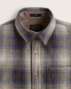 ALTERNATE VIEW OF MEN'S PLAID LODGE SHIRT IN BLUE/TAUPE MIX PLAID image number 3