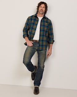 ALTERNATE VIEW OF MEN'S PLAID LODGE SHIRT IN TEAL/BLUE PLAID image number 2