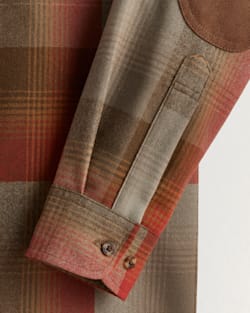 ALTERNATE VIEW OF MEN'S PLAID ELBOW-PATCH TRAIL SHIRT IN TAN/RED PLAID image number 2
